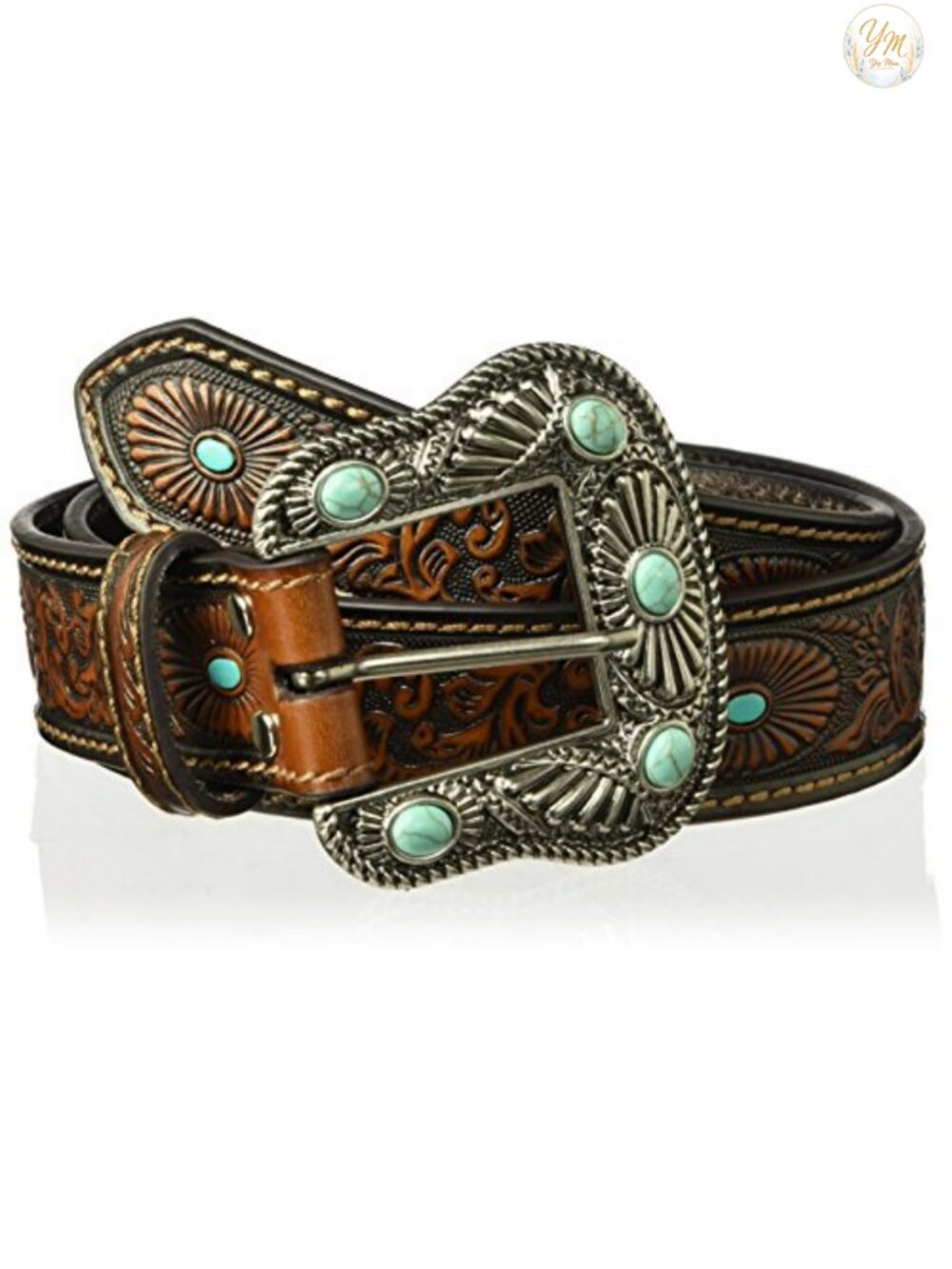 Genuine Leather Western Belt with Triple Snap Interchangeable Buckle